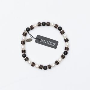 Jan Leslie Cultured Freshwater Pearl, Onyx, Wood & Sterling Silver Bracelet